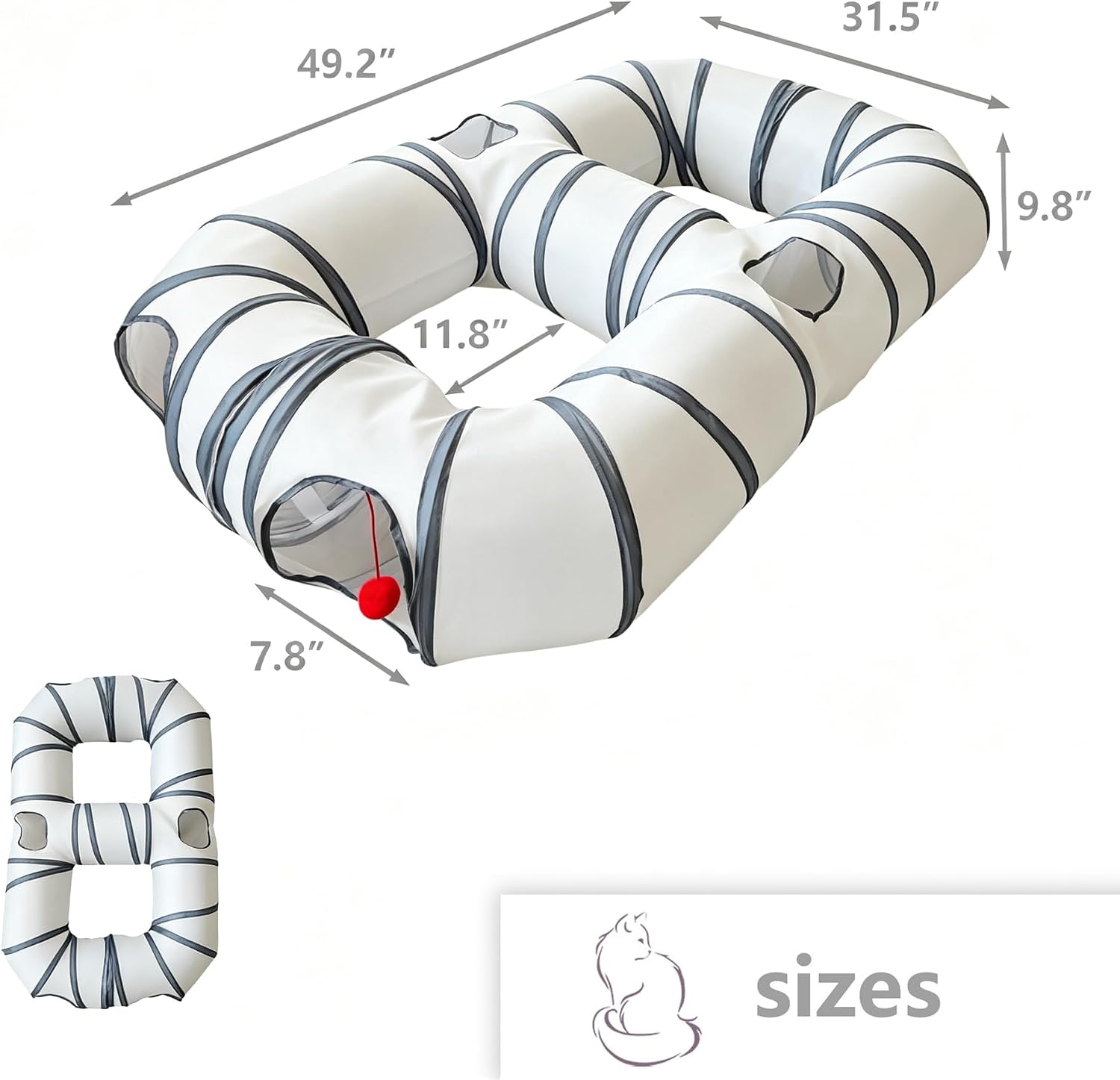 8-Shaped Cat Tunnel Toy Interactive Foldable Playhouse Maze Toys for Cats, Kittens, Rabbits & Small Pets with Playing Balls Collapsible Play Tube for Indoor Fun & Exercise (White) image 2