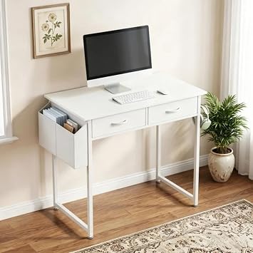 32 Inch Small Computer Desk with Drawers for Home Office/Bedroom White