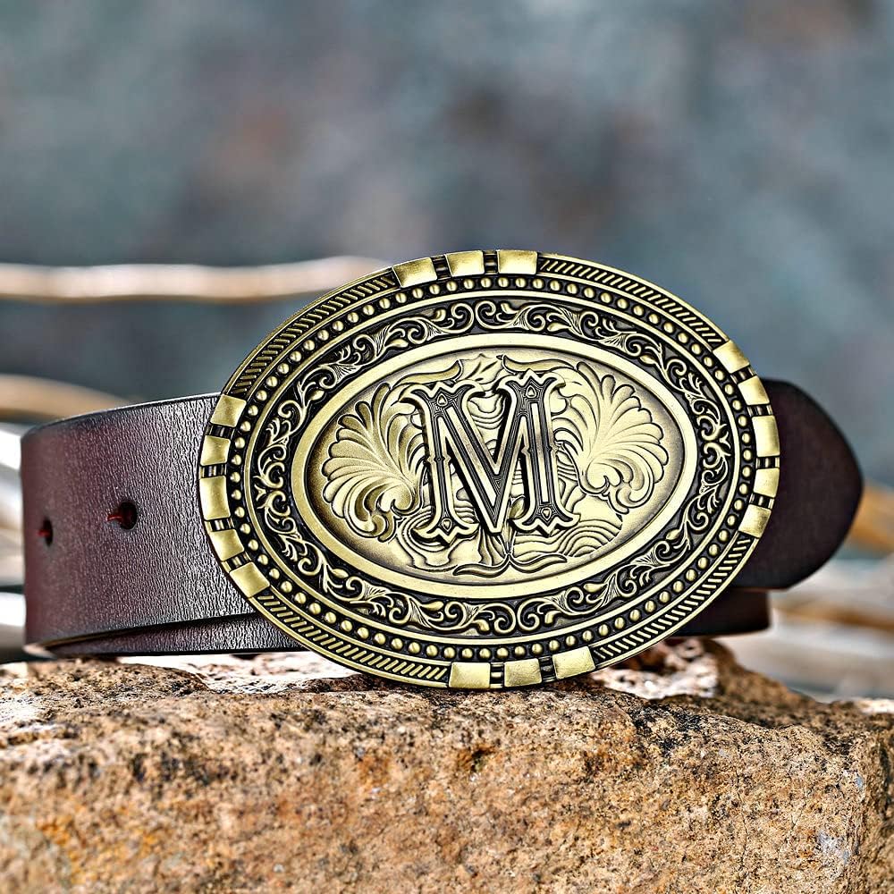KDG Mens Western Belt Buckle - Initial Cowboy Letter Oval Belt Buckles for Women