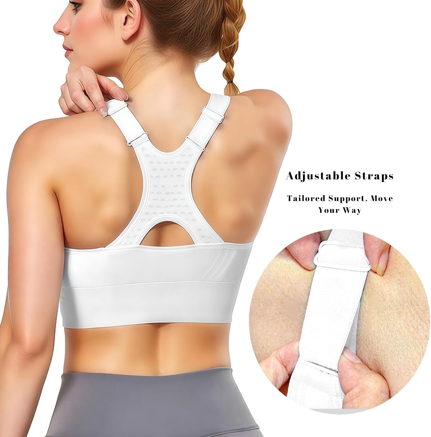 Adjustable Sports Bras for Women: 3 Pack High Support Padded Racerback Sport for Large Bust Workout Running Gym - Image 3