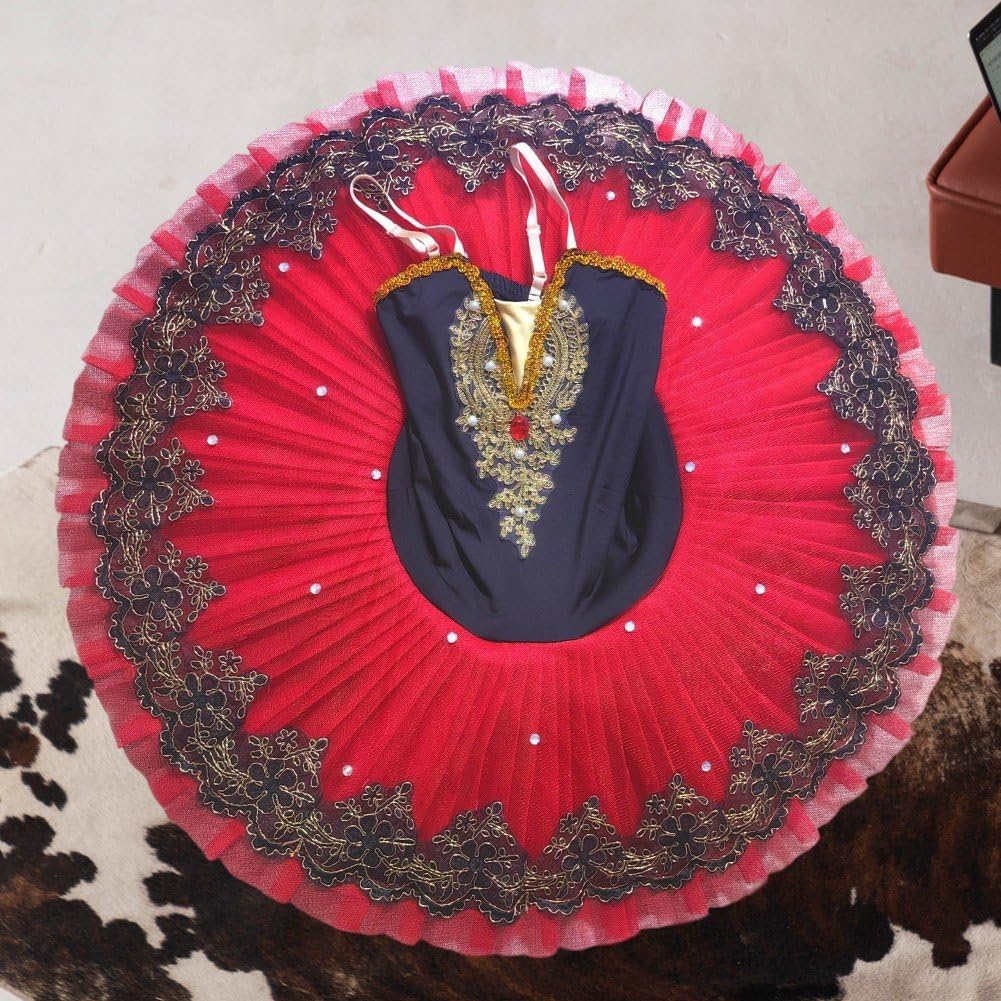 Ballett- Für Damen, Rot/schwarz, Schwanensee-ballettkostüm, Bestickt, Pailletten-, Tanzkleidung Für Mädchen