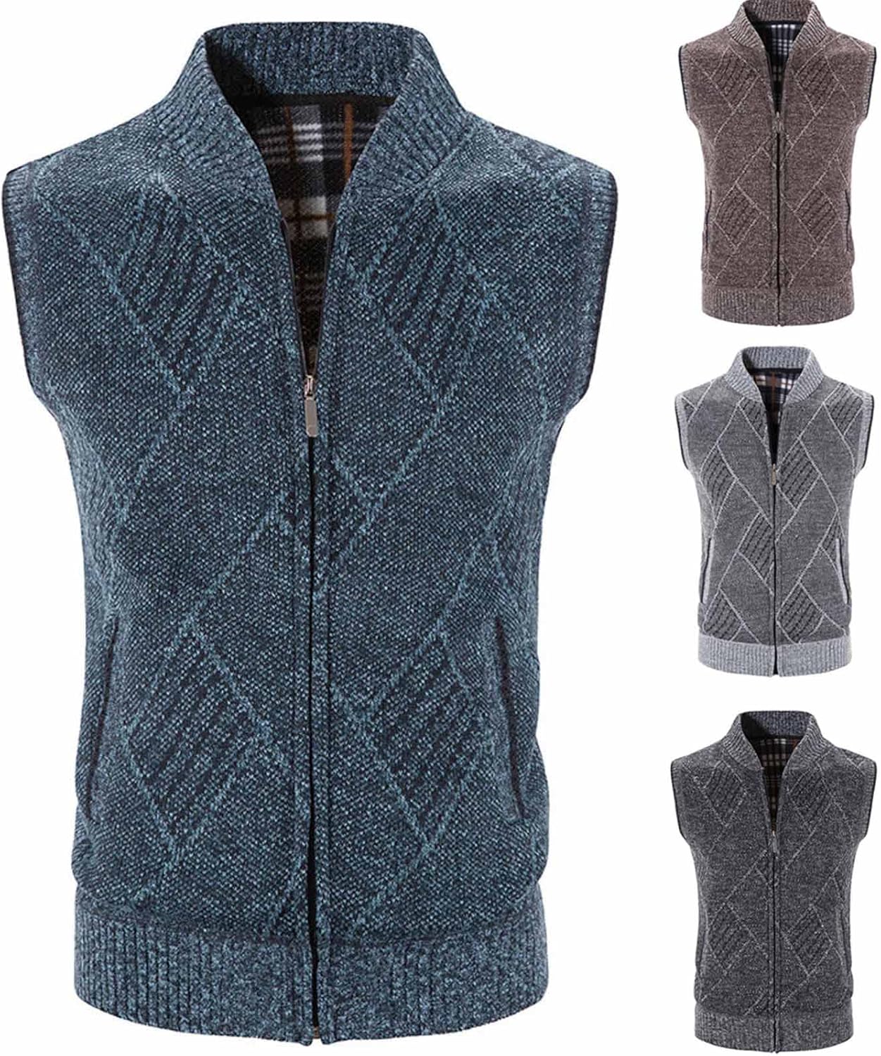 Men's Vest Jacket, Casual Stand Collar Zipper Velvet