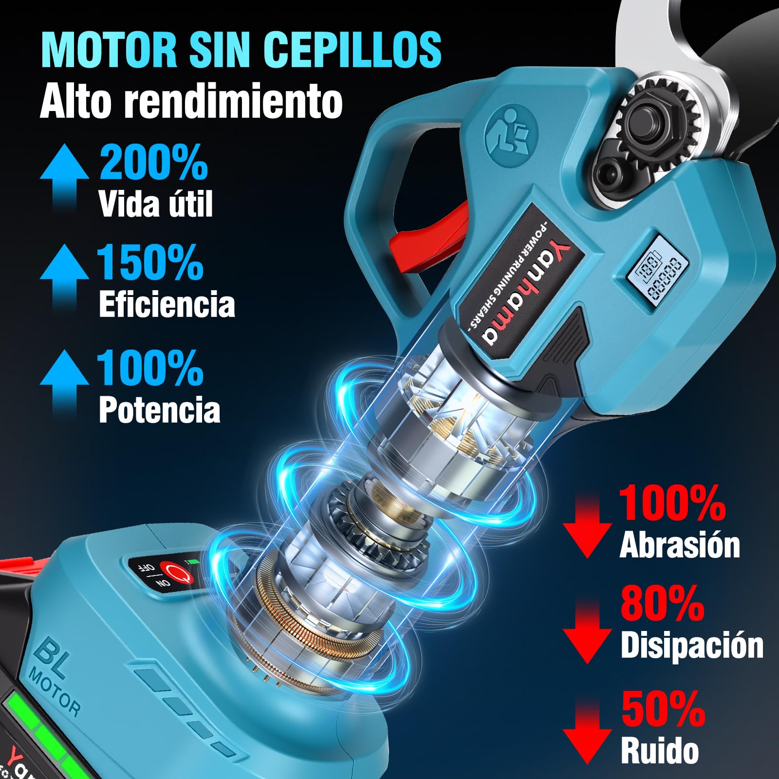 Tijeras de Podar Electricas 50 mm Tijeras de Podar Batería profesionales con 2 * 2000 mAh, Hoja SK5, Motor sin Escobillas, Pantalla LCD para Jardinería, Árboles Frutales, Viñedos