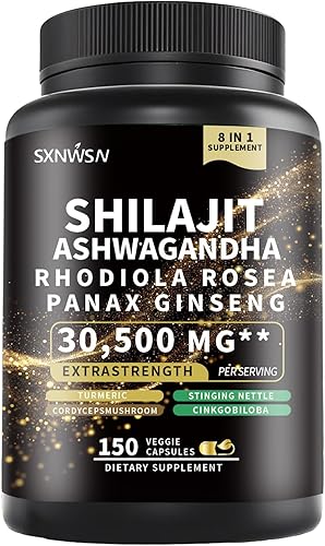 Complejo Shilajit con Ashwagandha Rhodiola Rosea Ginseng Cordyceps - Suplemento mineral para resistencia e inmunidad, apoya la vitalidad y el
