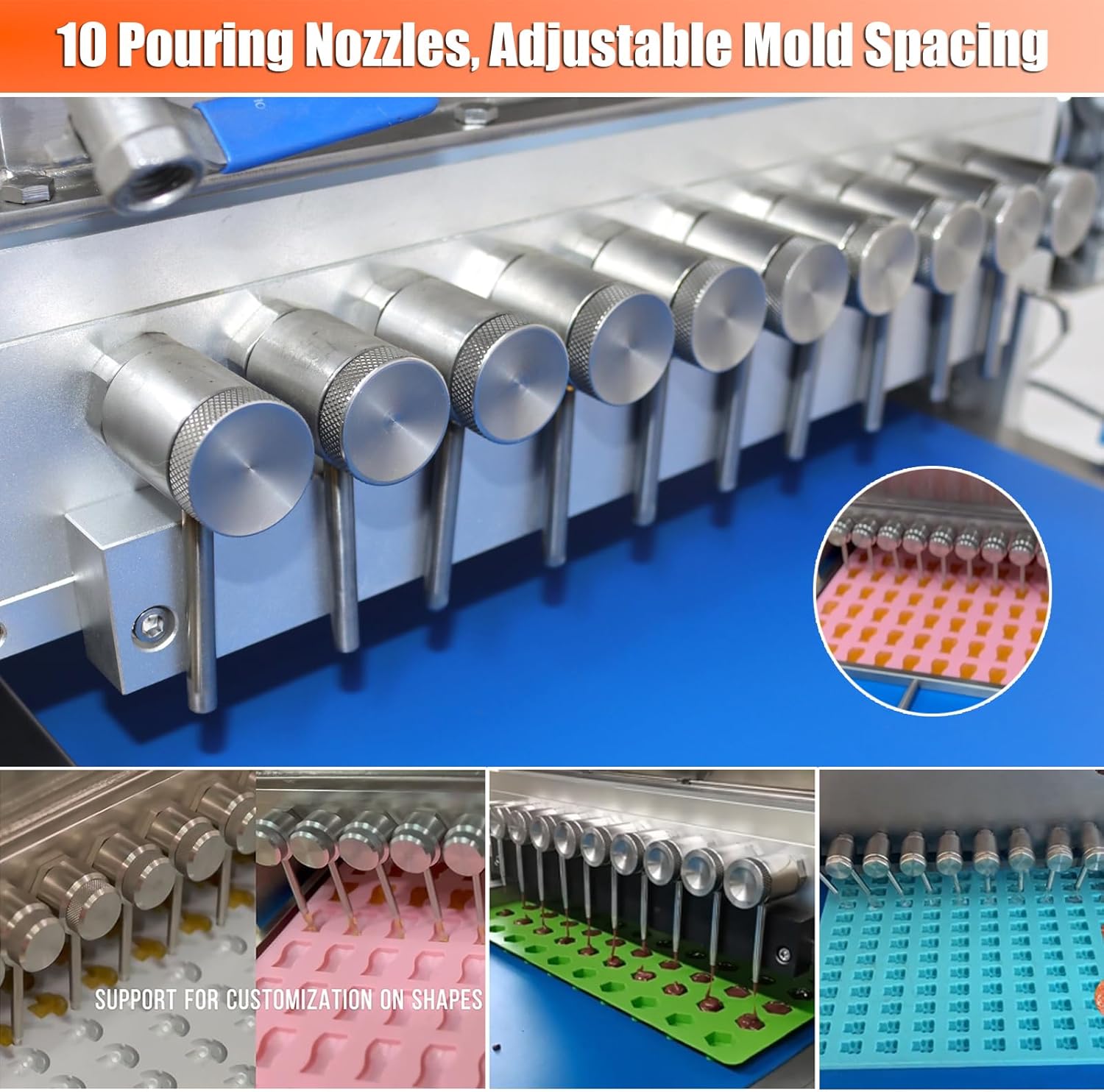 Gummy Candy Pouring Machine, Automatic Fudge Making Machine, with 10 Pouring Nozzles, 20L Hopper, for Sweet Hard Soft Candy Chocolate Jam Fudge Filling, 220V 5.5KW