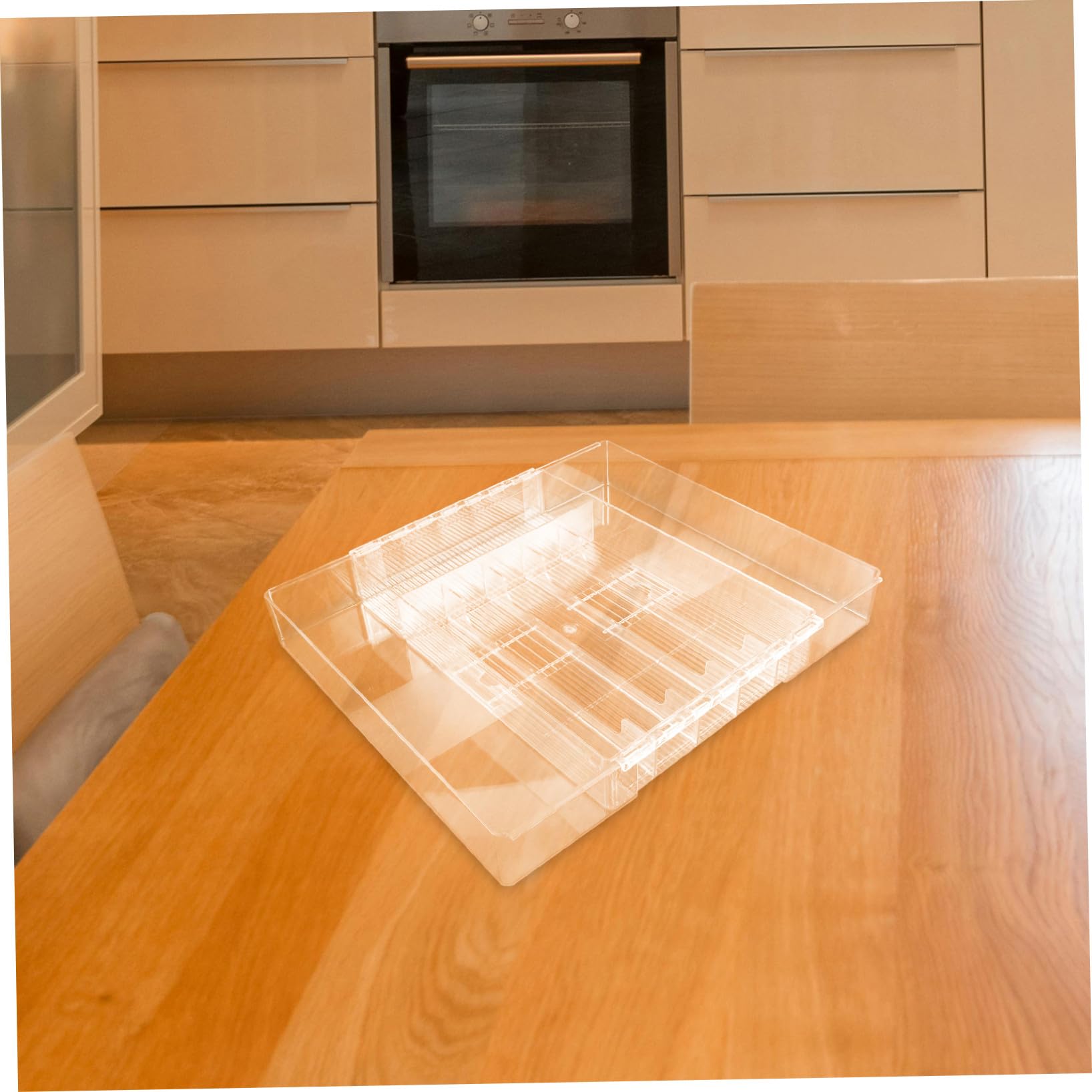Organizador de Cubiertos de Cocina Extensible Mediano, Caja Acrílica Transparente Compartimentos para Utensilios y Almacenamiento en Cajones, Adecuado para Cocina, Baño y Oficina