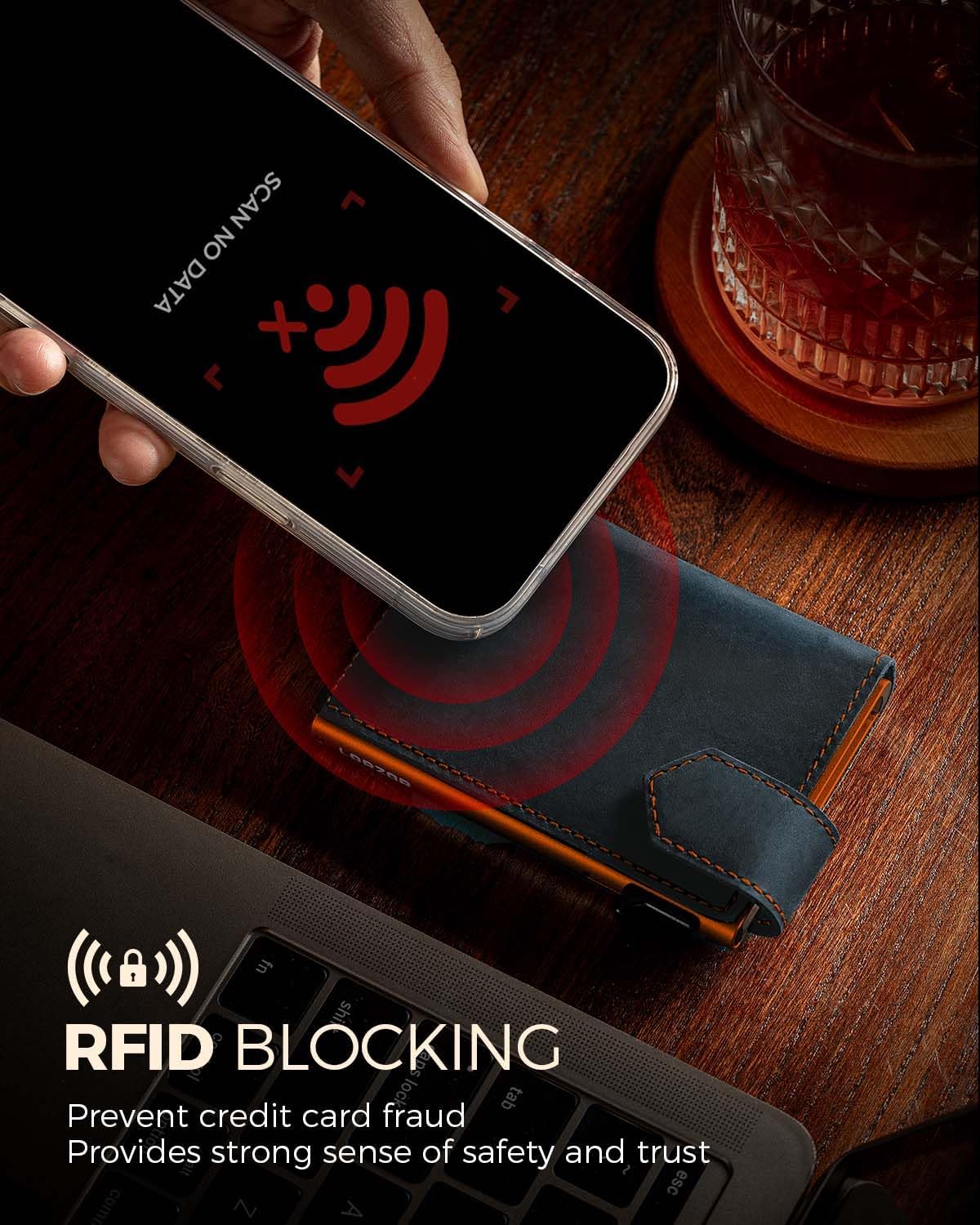 LORZOR Slim Wallet for Men with Security Latch, Pop Up Metal Card Holder Wallet, Finest Full Grain Leather Bifold Wallets, Smart, Minimalist, RFID Blocking, Front Pocket, ID Window - Image 7