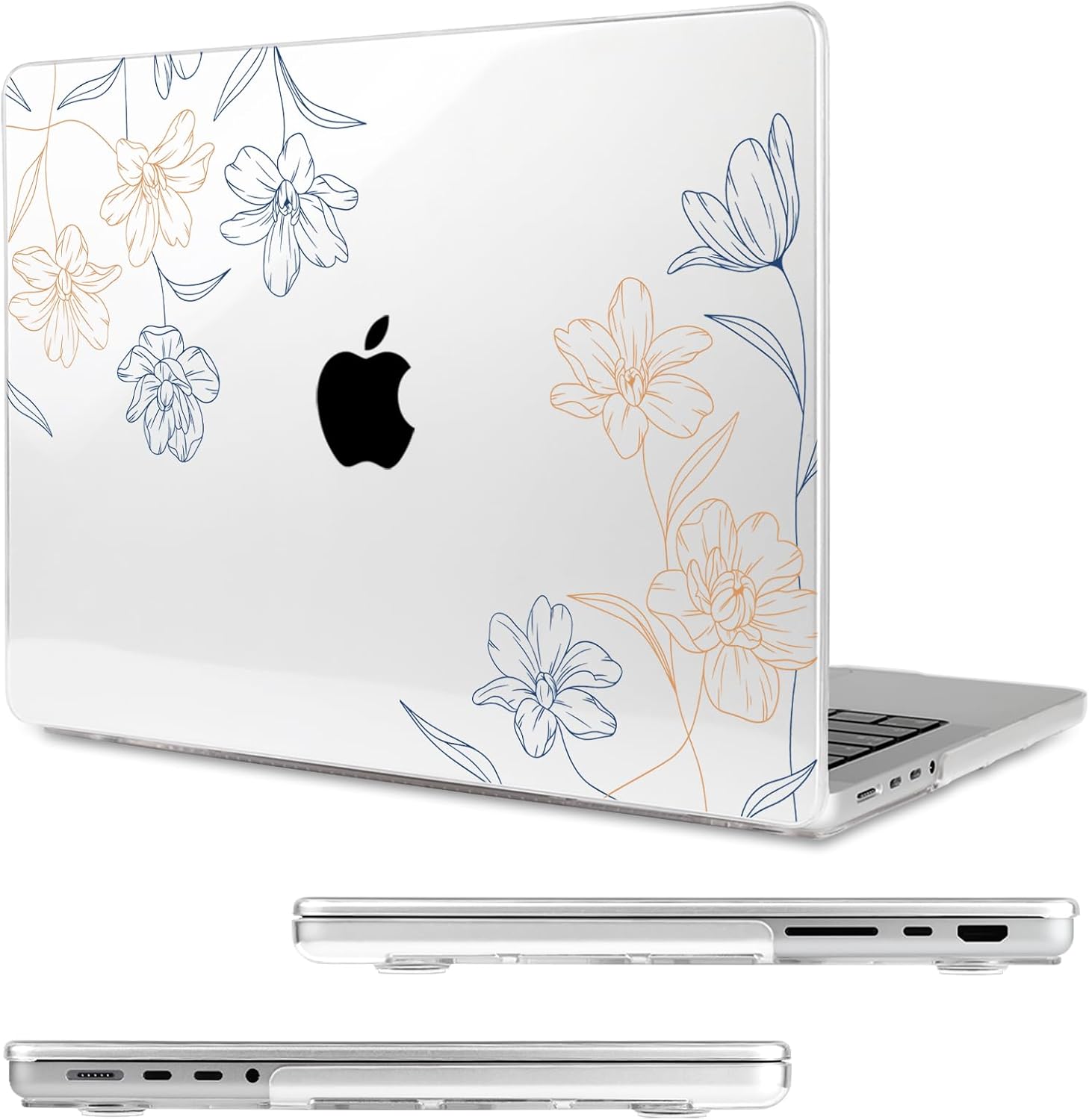 MecBevia Compatible with MacBook Pro 14 inch Case for M5 M4 M3 M2 M1 Pro/Max Chip (2026-2021), Hard Shell Cover with Keyboard Cover, Screen Protector, Webcam Cover & Type-C OTG, Engraved Floral