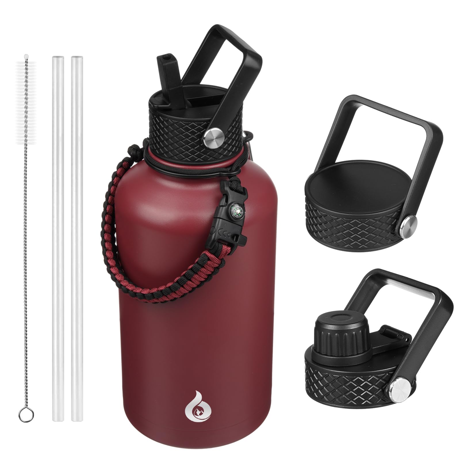 BJPKPK 64oz Insulated Water Bottle, Half Gallon Water Jug with Straw Lid 64 Ounces Brick Red