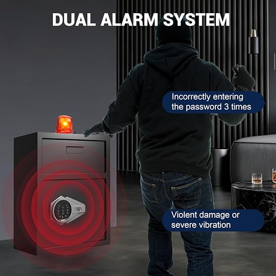 Marcree 2.6 Cub Safe for Business, Quick Place Drop Safe with Drop Slot for Home, Digital Money Depository Safes Box with Alarm & Mute System for Cash Money, Anti-theft Home Safe with LED Light