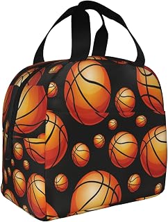 Fun Basketball Lunch Bag Large Capacity Reusable Insulated with Zippered for Work Picnic