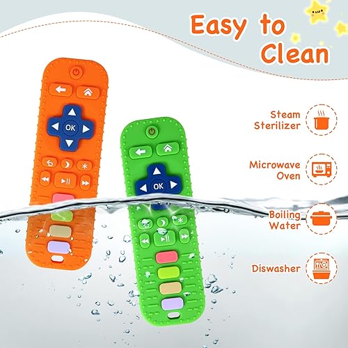 Miniatura 6 de Hooku Paquete de 2 mordedores remotos para bebés, mordedores de silicona para bebés de 6 a 12 meses, juguetes de dentición para bebés de 0 a 6