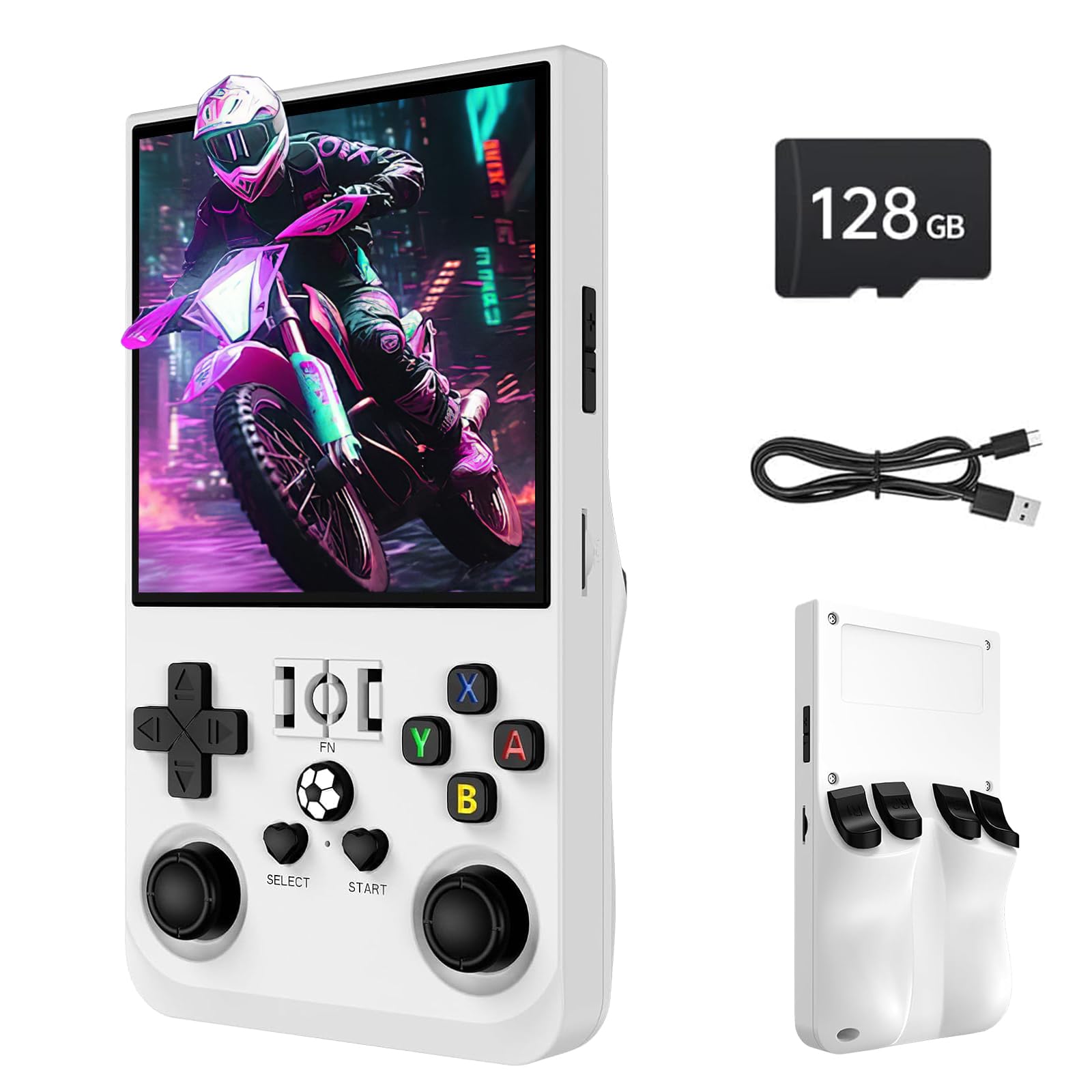 R36MAX Console di gioco portatile retrò R36S aggiornata con schermo IPS da 4 pollici, 128 GB di spazio di archiviazione, oltre 25.000 giochi e sistema operativo basato su Linux(Bianco scuro)