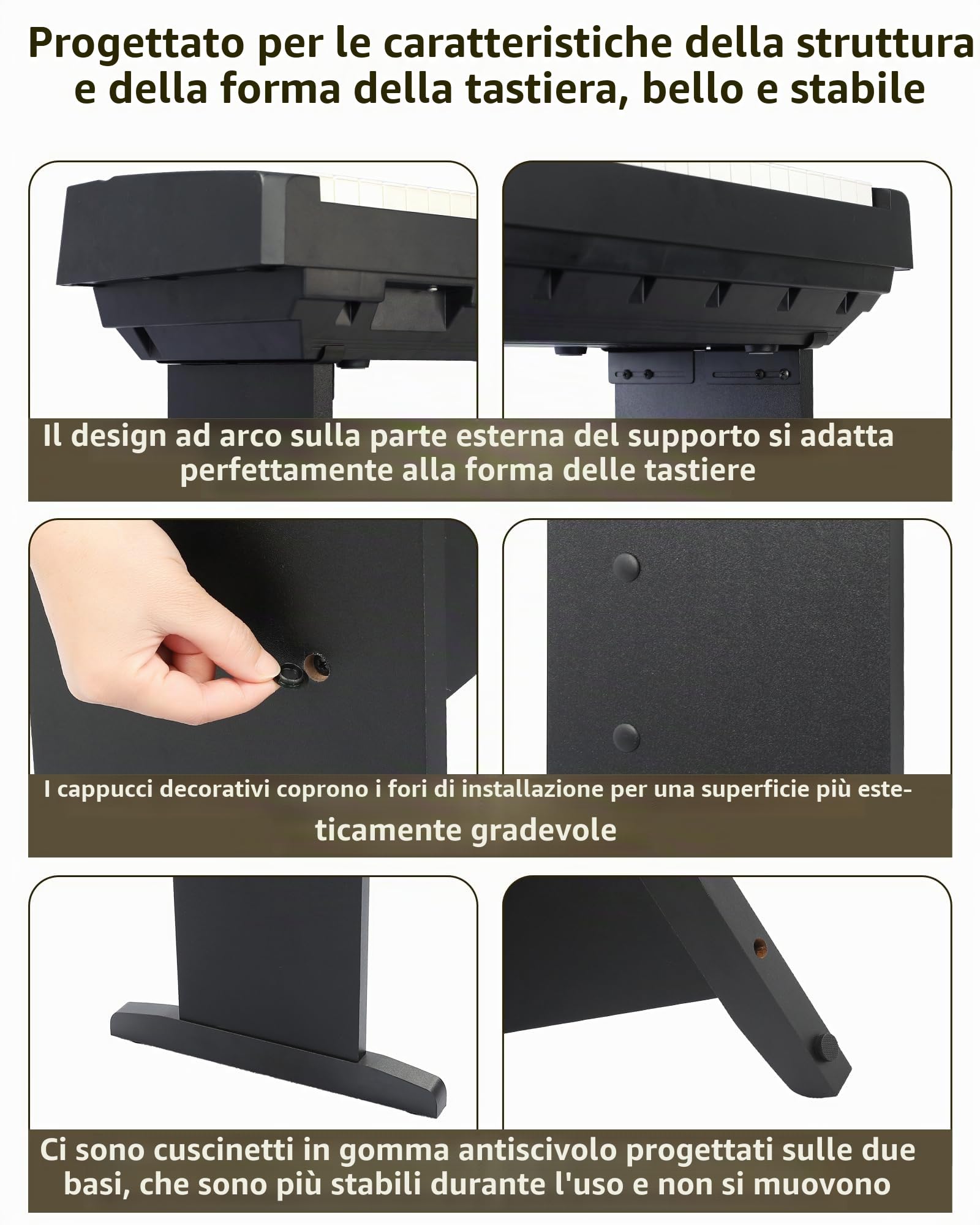 Supporto universale per tastiera per pianoforte a 76/88 tasti, in legno, compatibile con YMH serie P, CSO serie PX, RLD FP, tastiera centrale 2 in 1 (nero, M)