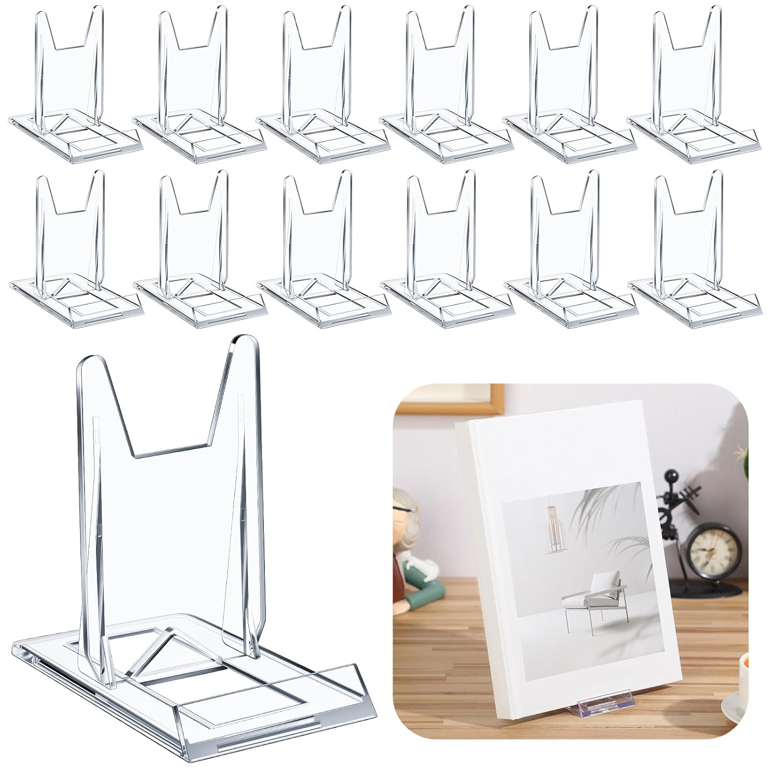 12 Pack Acrylic Book Stand for Display Adjustable Clear Display Holder Easel Collector Stand for Home Office Back
