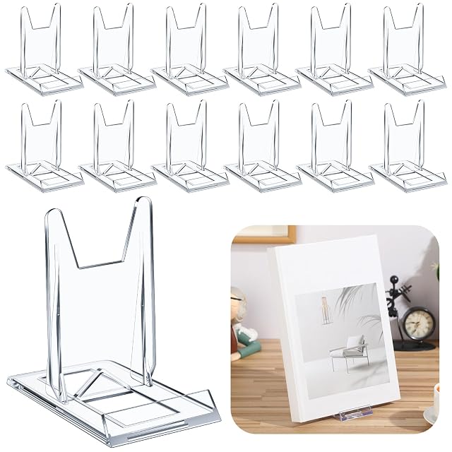12 Pack Acrylic Book Stand for Display Adjustable Clear Display Holder Easel Collector Stand for Home Office Back