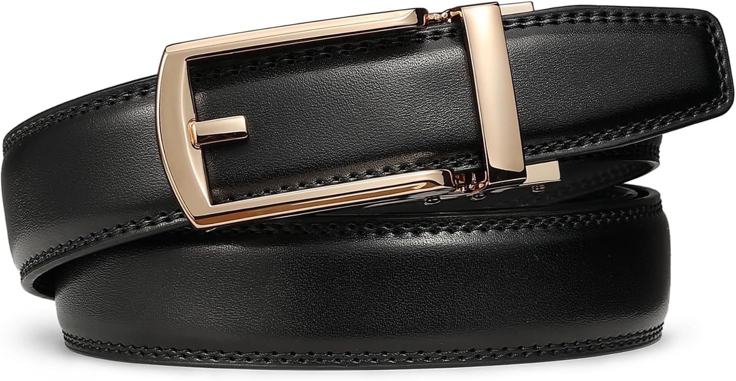 Founders & C Mens Ratchet Belt Leather Click 1 1/4" with Slide Buckle, Casual Dress Belt Adjustable - Image 2