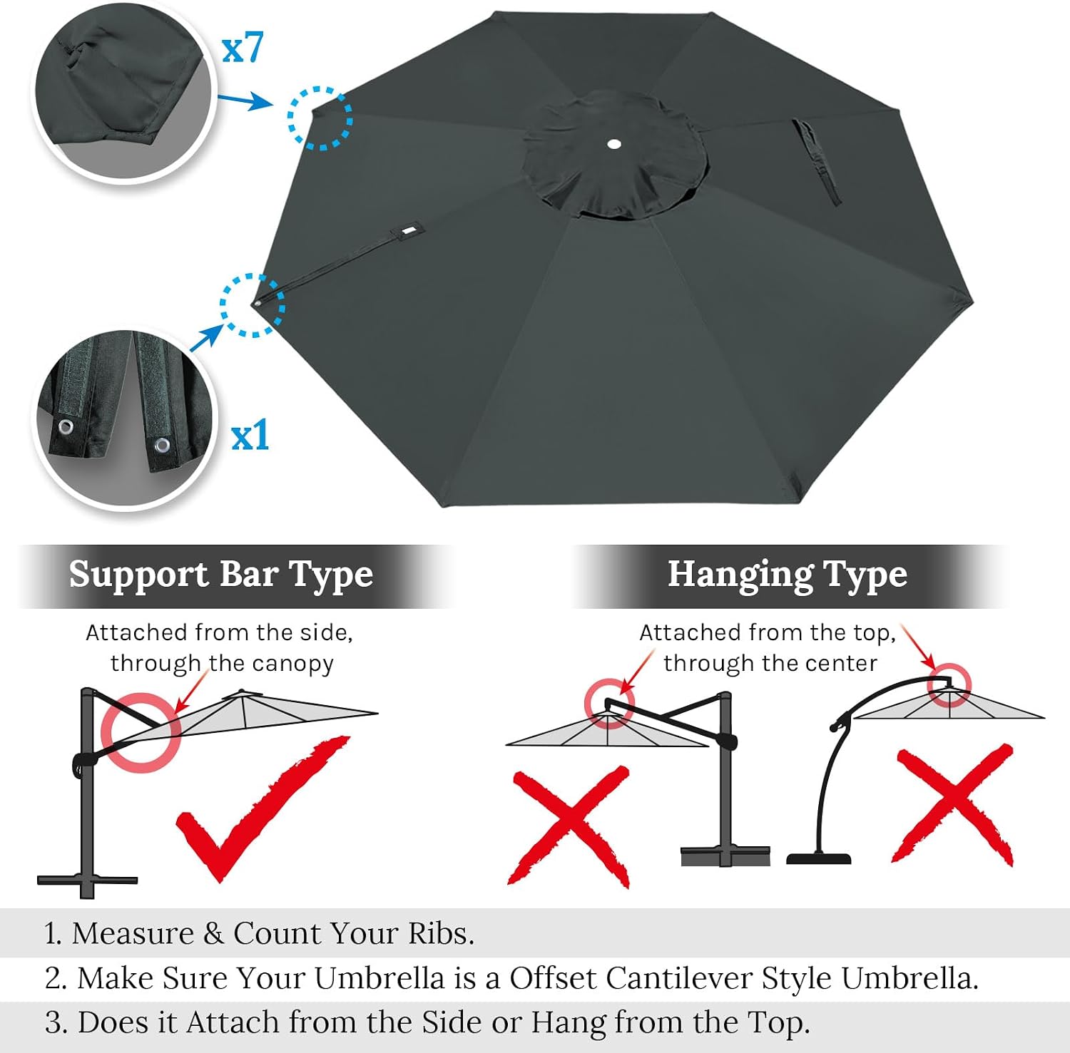 Round Replacement Canopy Cover for 11.5' 7 Ribs Roma Cantilever Patio Umbrella Parasol Top