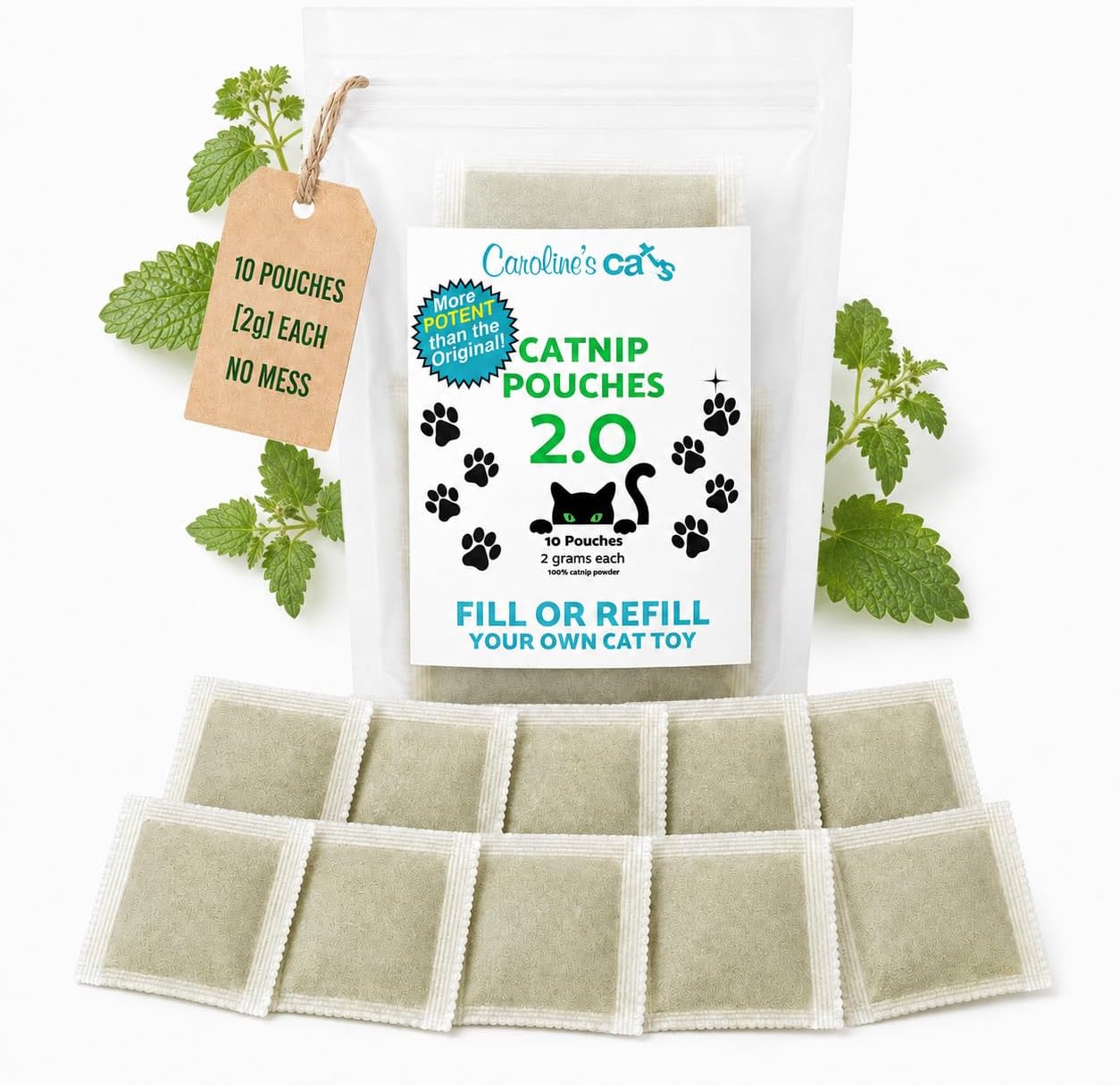 Catnip Pouches for Cat Toys, 10 Refill Packets, 2g