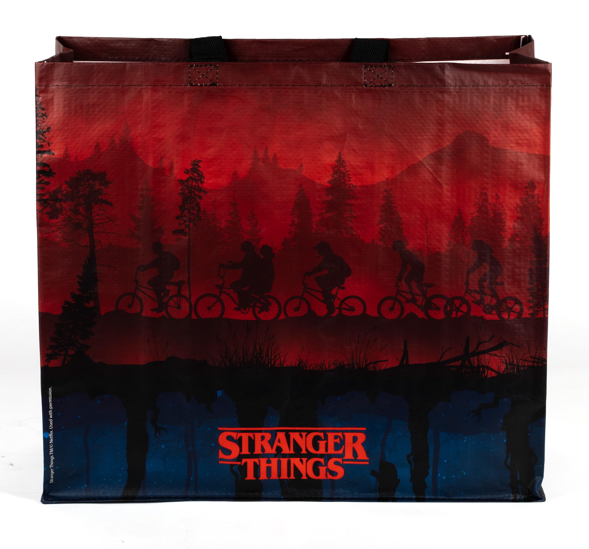 Konix Stranger Things torba na zakupy – rozmiar M 40 x 45 x 20 cm – materiał z recyklingu – motyw Upside Down – czarna, czerwona i niebieska, stranger things