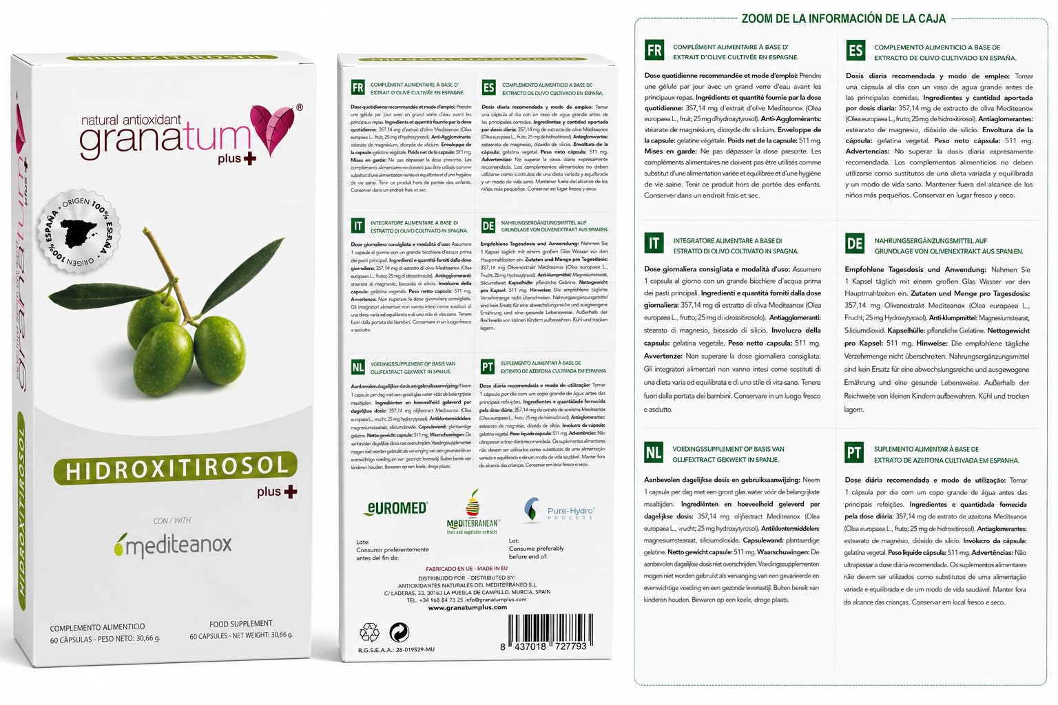 Granatum Plus - Hidroxitirosol Plus - Complemento Alimenticio - Extraído de Aceite de Oliva Virgen Extra - Suplemento Antioxidante - Bienestar General - Producido en España (2 Cajas de 60 cápsulas)