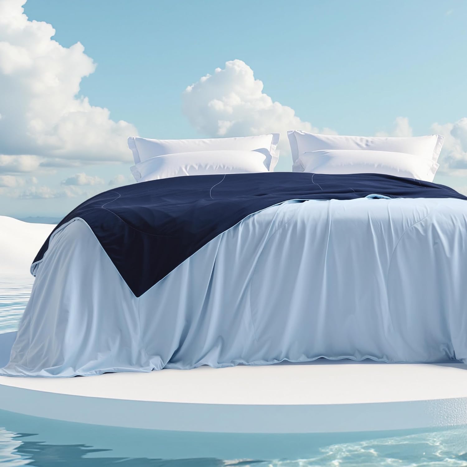 Bedsure Cold Blankets for Sleeping – Lightweight Summer Blanket Queen Size for Bed, Cooling Ice Breathable Double-Sided Bedding Essentials for Hot Sleepers as Gifts, Blue, 90×90 Inches