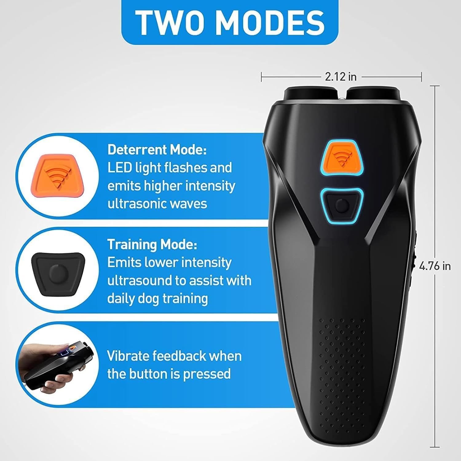 Dispositifs de Dissuasion for Chiens à 3 fréquences, Lampe Torche LED, Double capteur, Dispositif contrôle du comportement Anti-Chien, portée Efficace 9,7 m