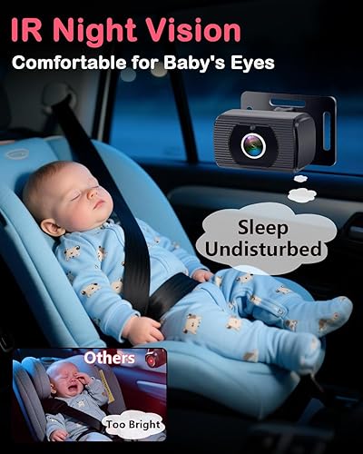 Miniatura 5 de Cámara dual para automóvil de bebé para 2 niños pantalla dividida HD de 6.9 pulgadas con brillo automático Cámara de asiento trasero de 1080P para