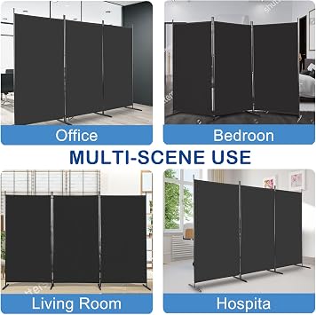Indoor Room Divider, Folding Privacy Screen, Portable Partition Separator Freestanding (Black, 3 Panel: 260 x 182cm)