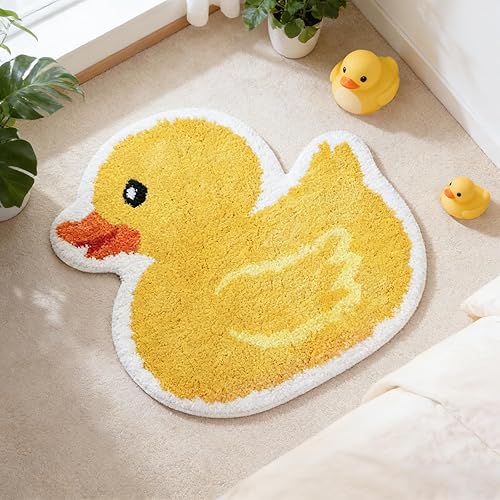 Yellow Duck Bath Rug Cute Rubber Duck Shaped Tuft Bath