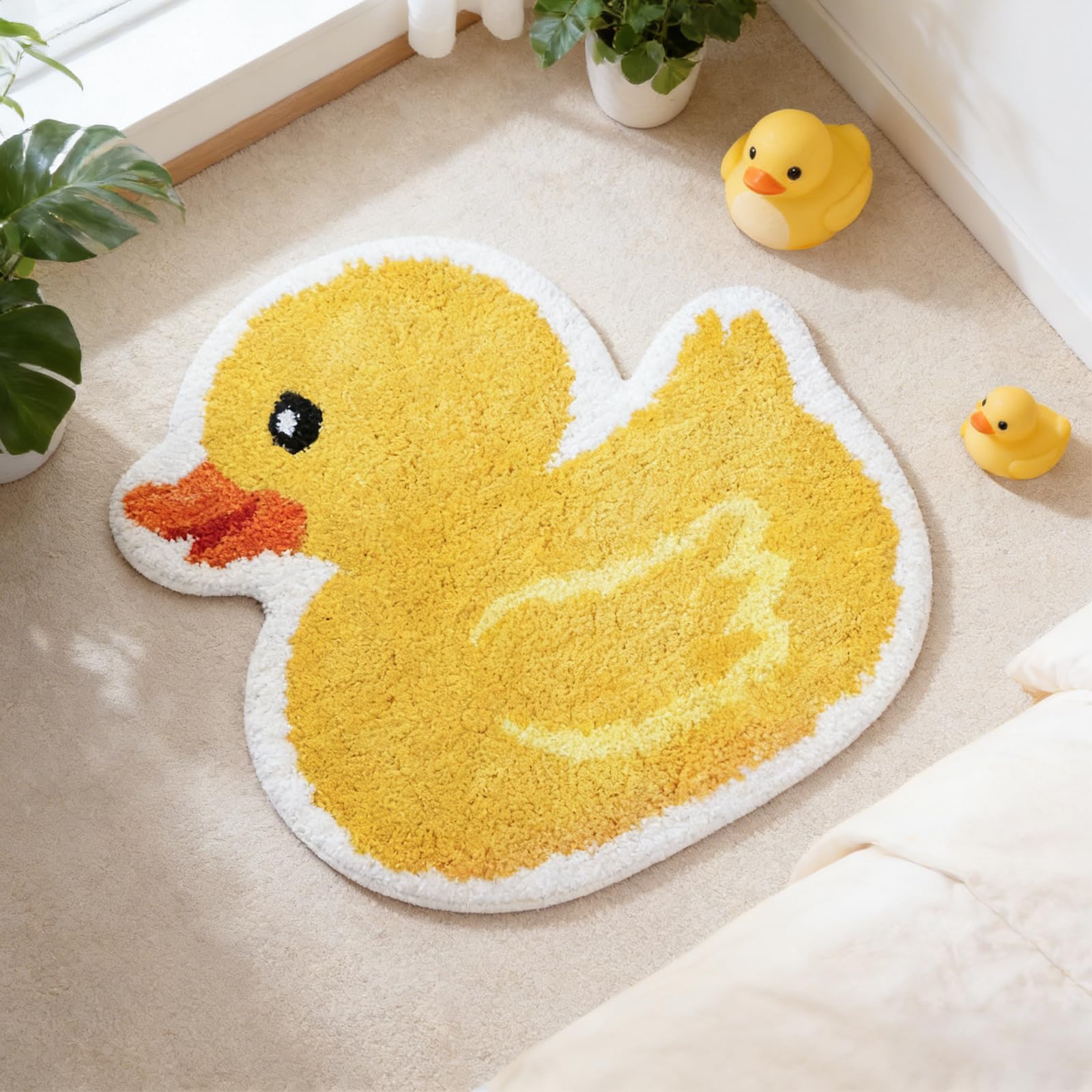 FYSUIMU Tapis de bain mignon en forme de canard jaune en forme de canard, tapis de bain décoratif antidérapant lavable pour anniversaire, fête prénatale, décoration de la maison et de la salle de bain