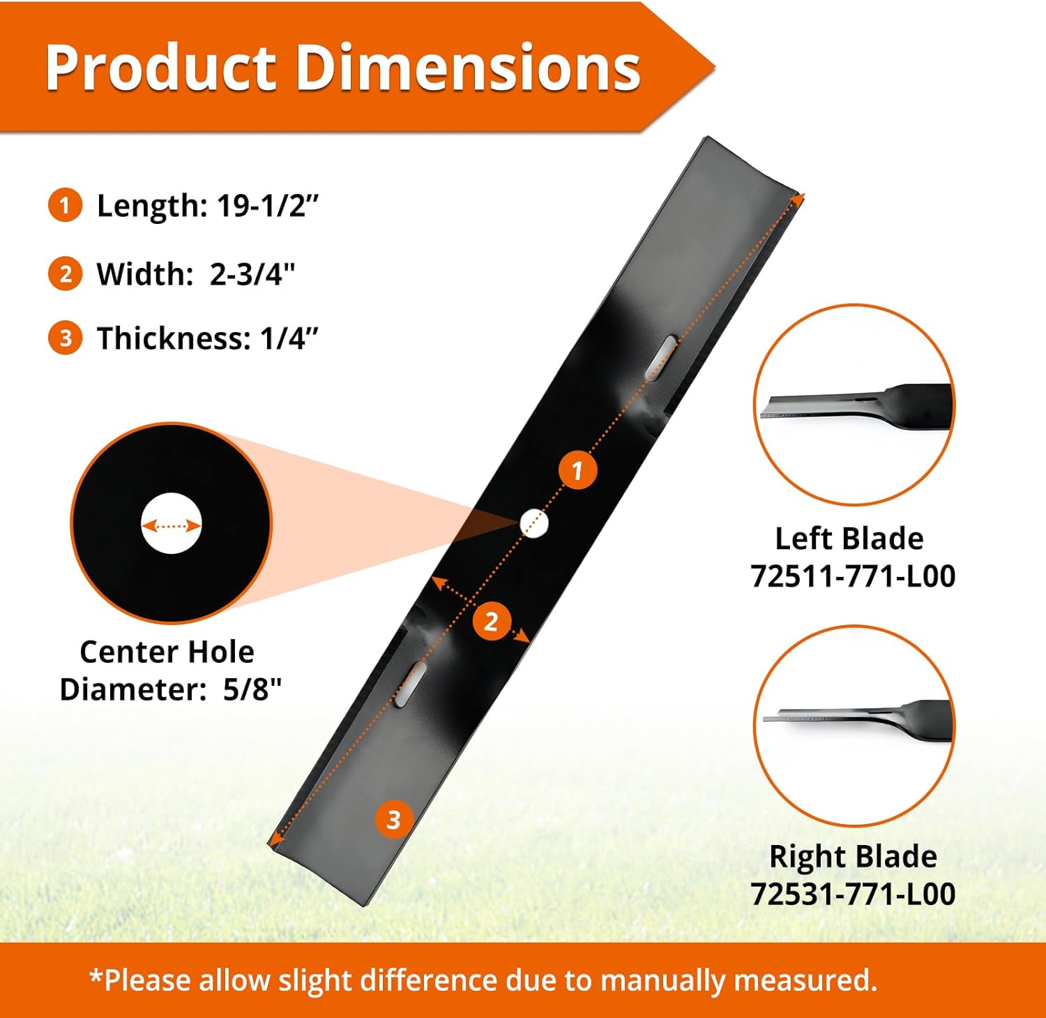 72531-771-L00 72511-771-L00 High Lift Blades Kit for 38" Deck, Compatible with Hon-da H2113GDA H2113GMA H2113HAD H2013K1 H4013 CD2038 CD4038B CD4538 Lawn Mower