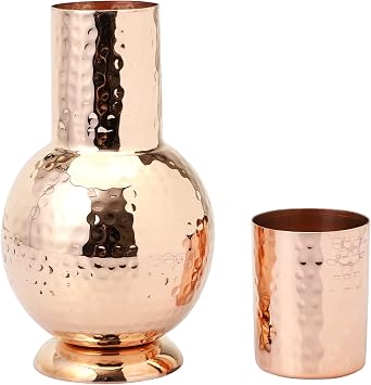 Carafe Pure Copper Bedside For Ayurveda Health Benefits, Capacity - 1000 Ml. 33.8 US Fluid Ounce.