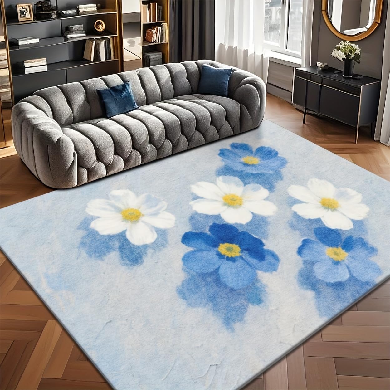 Tapis de salon rectangulaire antidérapant floral pour chambre et couloir