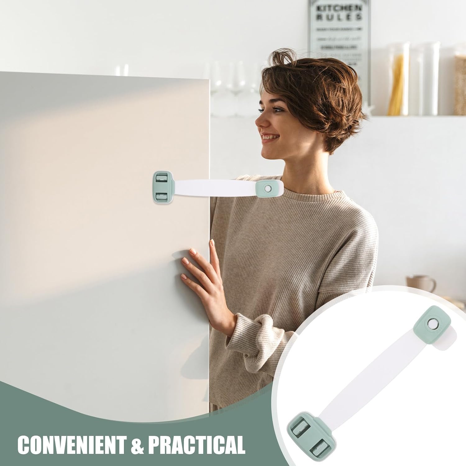 DOITOOL Childproof Cabinet Locks with Double Press Buckles Design and 360 Degree Rotation 5pcs Abs Material Firm Texture Refrigerator and Cabinet Door Safety Latches for Babies