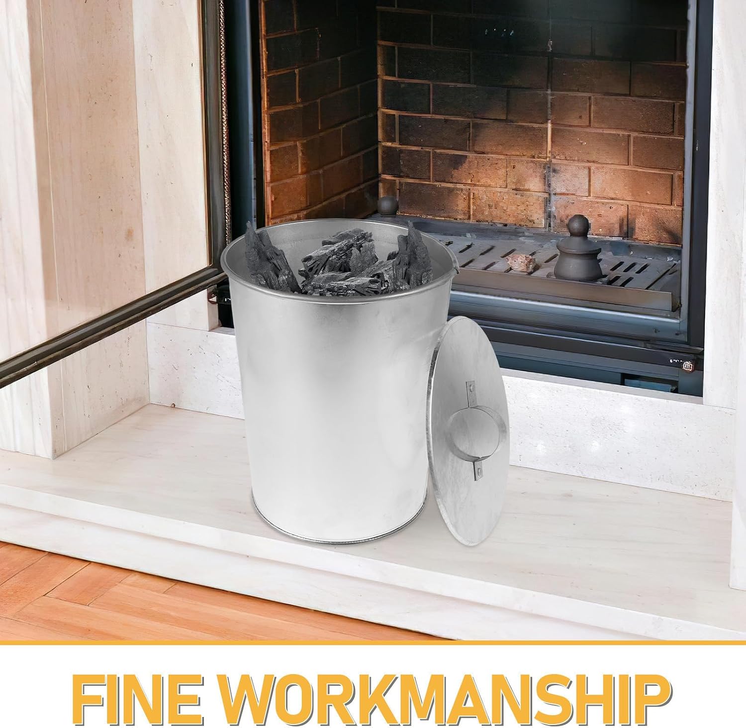 Toddmomy Ash Iron Bucket and Lid Fireplace Galvanized for Camping