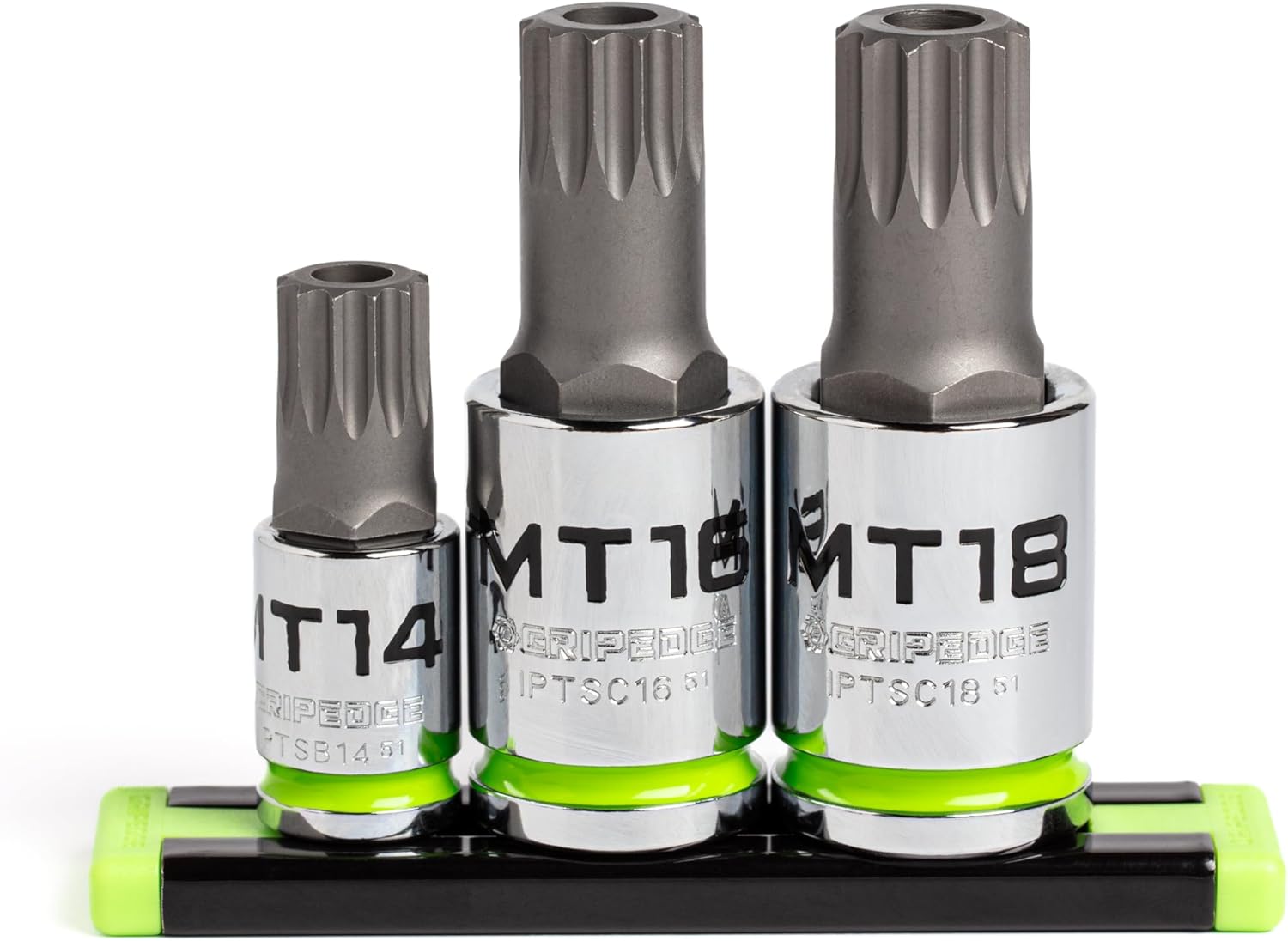 GripEdge | 3-PC RPT 3/8 & 1/2" Drive Standard Tamper Proof Triple Square Bit Socket Set | Includes sizes - MT14-MT18 | Includes Premium Aluminium Socket Rail |