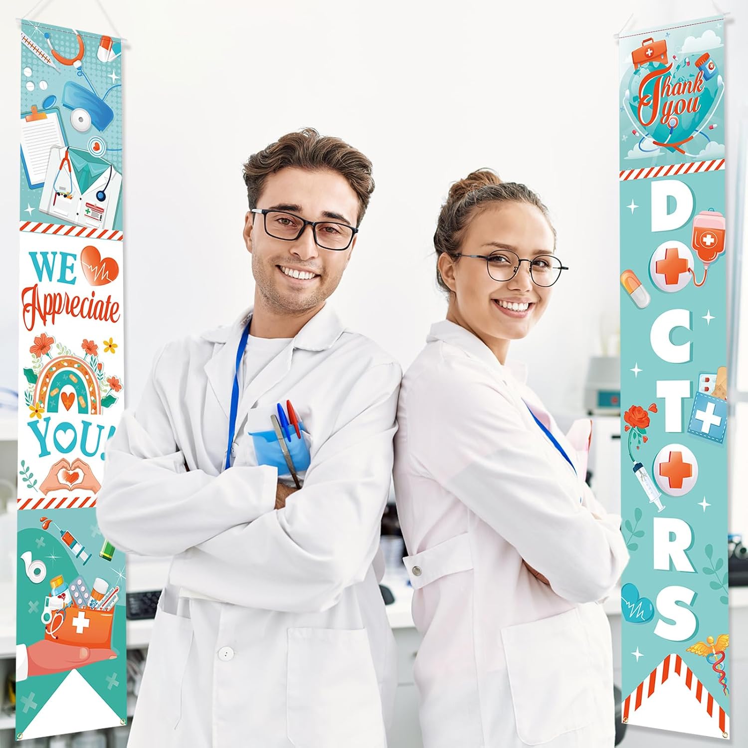 HOWAF Thank You Doctors Decoration Porch Sign, Appreciation Doctors Week Banner for Happy Doctors Day Party Decor, Doctors Day Front Door Banner for Medical Doctor Nursing Graduation Party