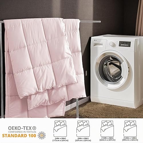 Miniatura 7 de Edredón tamaño King extragrande de color rosa de 120 x 120 pulgadas, alternativa al plumón ligero, para todas las estaciones, 8 pestañas en las