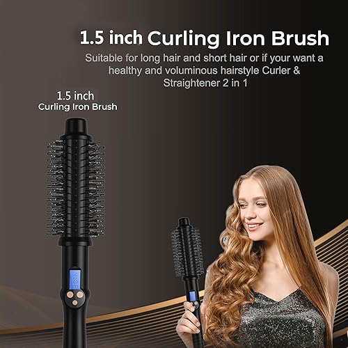 Miniatura 5 de Cepillo térmico de 1.5 pulgadas, 11 ajustes de temperatura, rizador de cepillo redondo calentado, pantalla LCD de 230 F a 410 F, cepillo de rizador