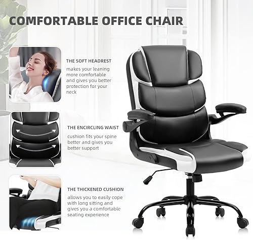 Miniatura 6 de SEATZONE Sillas de oficina silla ejecutiva giratoria con brazos abatibles moderna silla de computadora con ruedas silla rodante para oficina en casa
