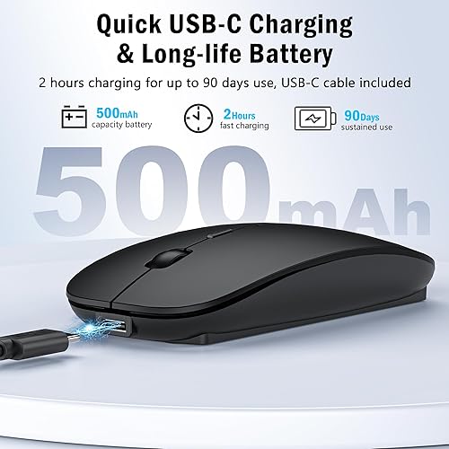 Miniatura 5 de Mouse inalámbrico para MacBook Air Pro Mac iPad, mouse portátil recargable Bluetooth con modo Jiggler, silencioso 3 modos Bluetooth 5.23.0 y 2.4G