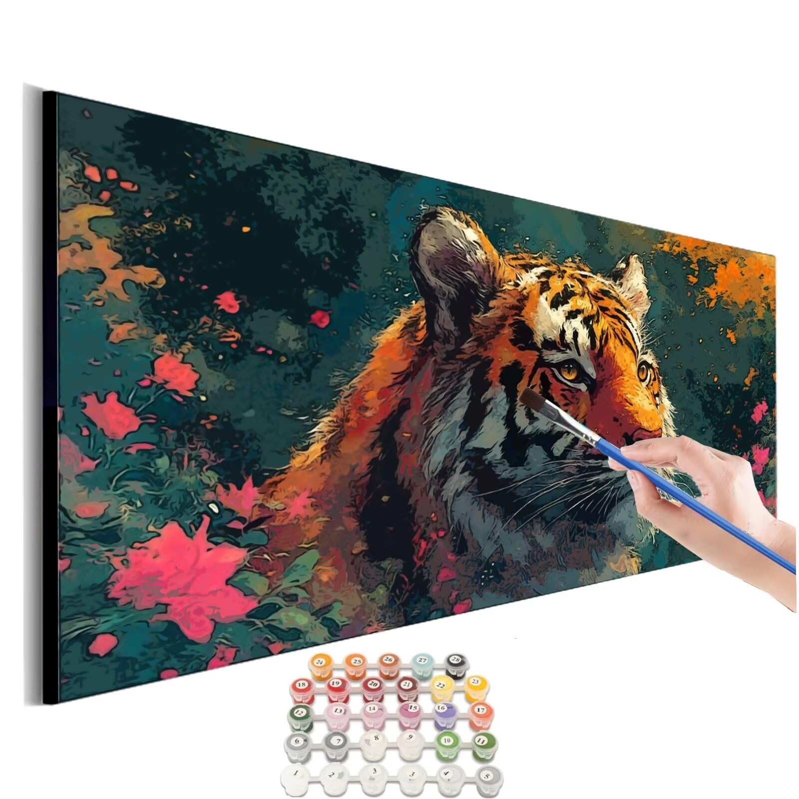 Peinture Numero Adulte Tigre Peinture Par NuméRos Grand Format Animal Loisirs CréAtifs Adultes Enfant DIY NuméRo D'Art Complet Kit DéButants ,Cadeau GarçOns Filles 3+ Ans, Sans Cadre 70x140cm M-4