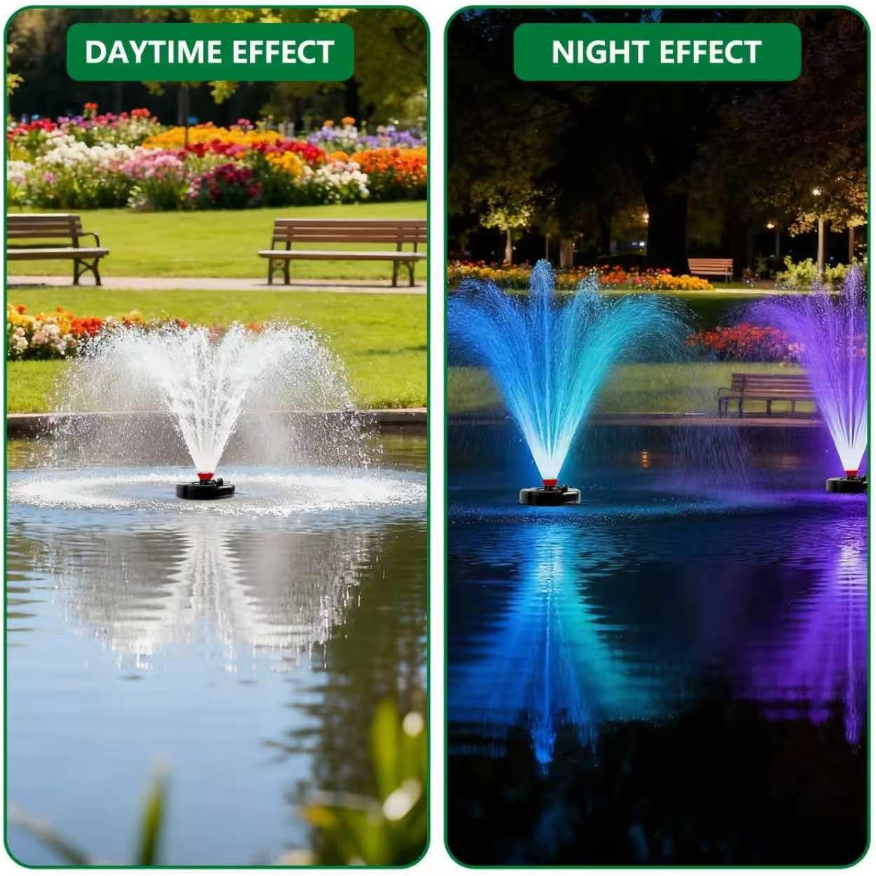 Pond Fountain Aerator,with Dynamic LED RGB Lighting,Adjustable Modes, Digital Timer -Pond fountain1HP 15,000 GPH, 750W 110V, 100FT Cord - for Large Ponds, Lakes & Outdoor Water Features