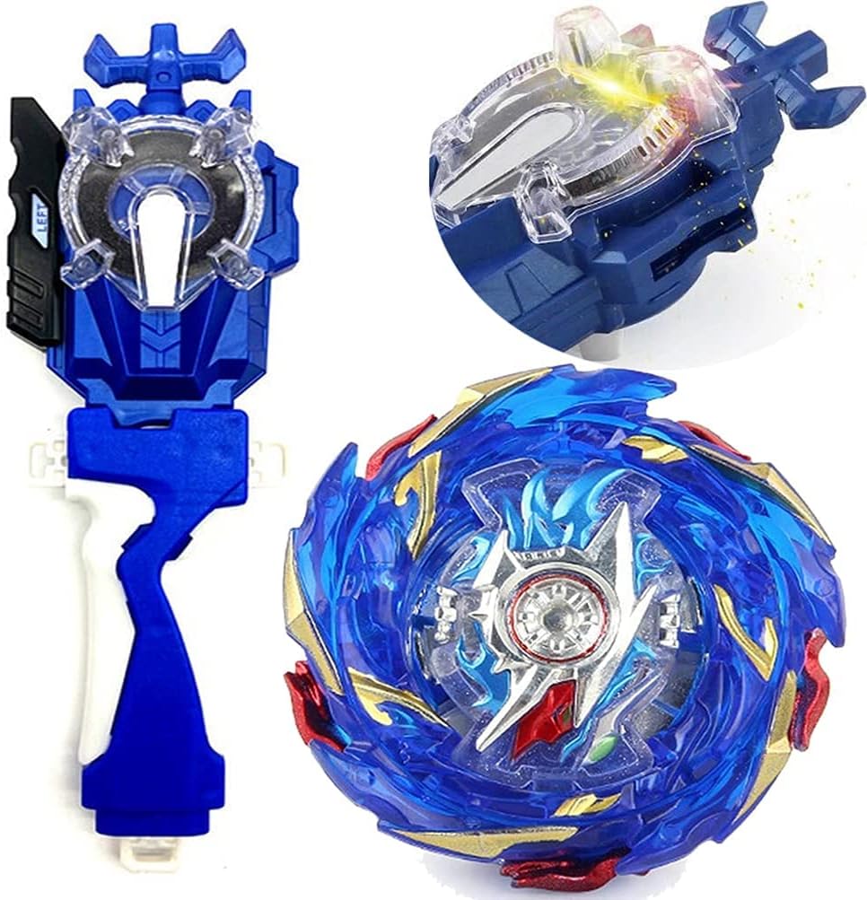 Left Right Sparking Launcher Bey Burst Evolution Turbo Blades Battling Tops Blue String Launcher Grip Super King Booster B-174 Helios Volcano Starter Set Gaming Top Spinning Toy Gift for Boys