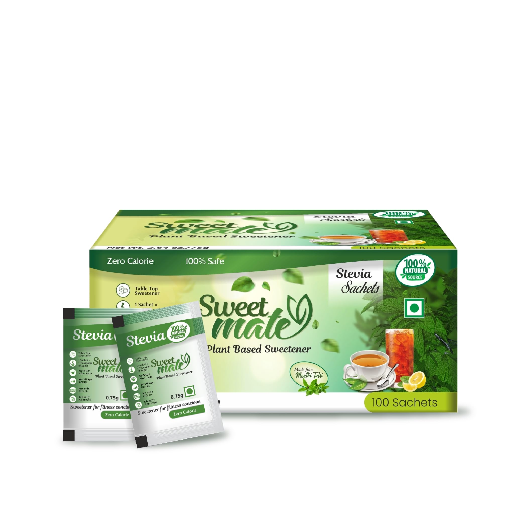 Sweetmate Stevia Sachets (100 Sachet x Pack 4) - 400 Servings | 100% Sugar Free, Natural, Diabetic Friendly | Plant-Based Natural Sweetener Powder, Zero Calories | Vegan & Keto Friendly Stevia Powder (B0CKBXQG1S) Amazon Price History, Amazon Price Tracker