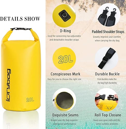 Miniatura 8 de IDRYBAG Bolsa seca flotante impermeable para mujeres y hombres, bolsa seca ligera impermeable 2L5L10L15L20L, bolsas secas impermeables para kayak,