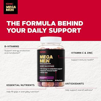 GNC Mega Men Multivitamin Gummy for Men - Energy, Metabolism, Immune Support, Mixed Berry, 120 Count