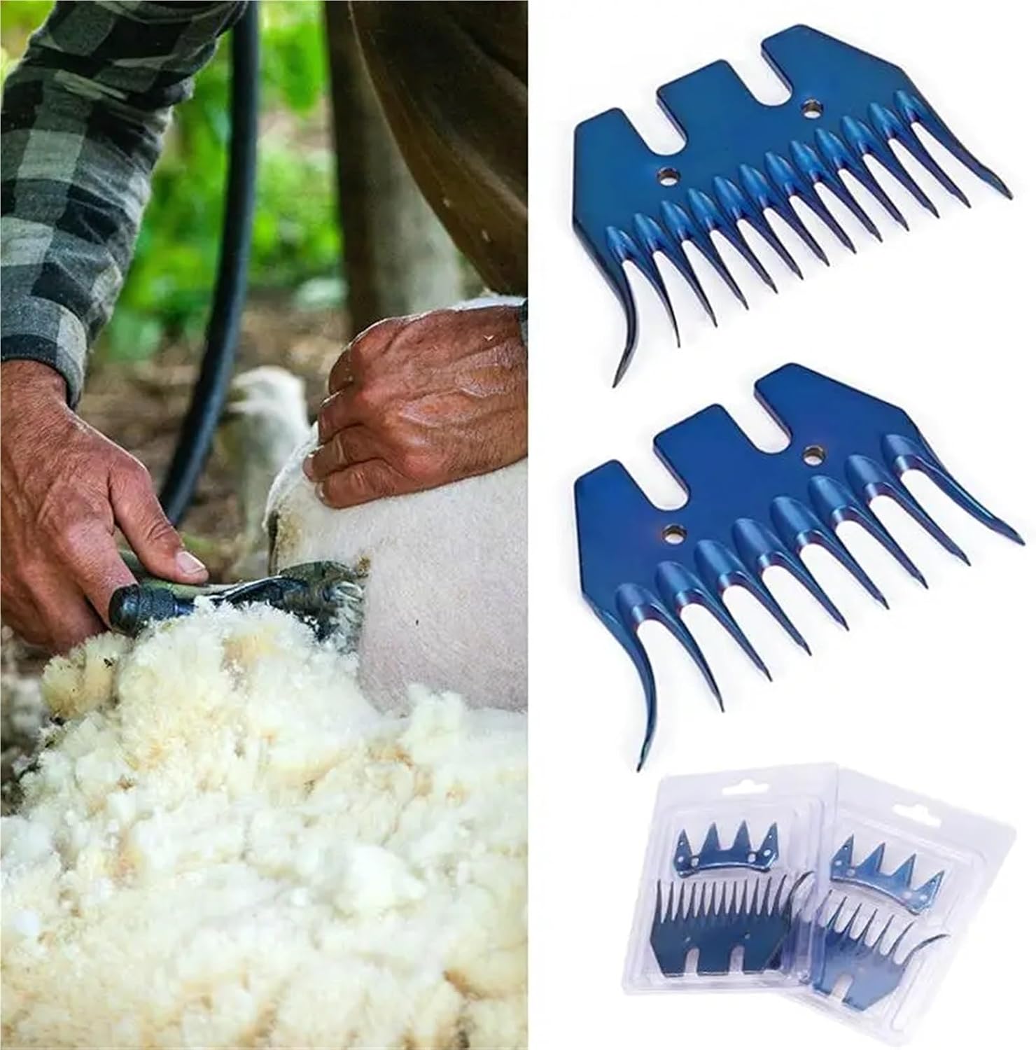9/13 Tooth Wool Scissors Blade Sheep Shears Comb Cutter Goats Alpaca Farm Clipper Bent Scissors Wool Clippers Replacement Blade(9-T Curved Blade)