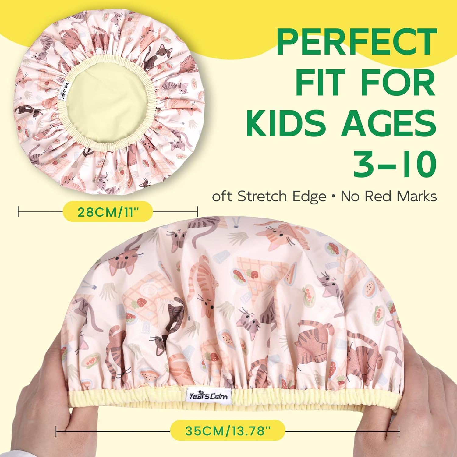 Years calm Kids Shower Cap, Waterproof Reusable Cartoon Bath Cap with Double Layers & Soft Elastic Band, Washable shower cap for kids, Great for Daily Bath
